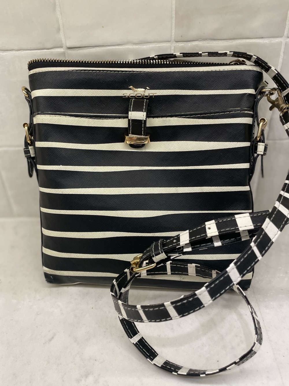 Scout Black and Cream Striped Crossbody Purse